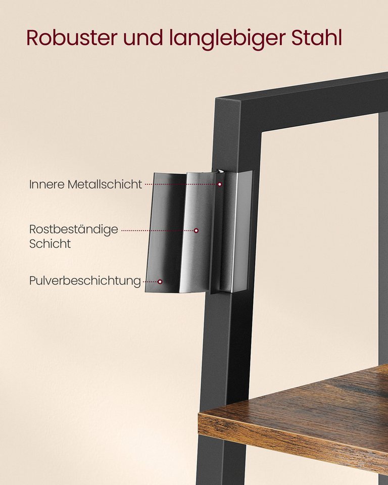 VASAGLE Standregal Bücherregal, Leiterregal mit 5 Ebenen, schmales freistehendes, Regal für Arbeitszimmer, Wohnzimmer, Industrie-Design, 33,8x170x30 cm – Bild 5 von 5