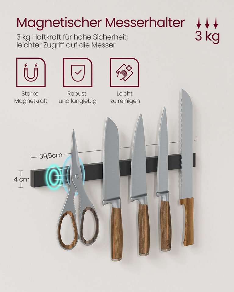 VASAGLE Standregal Küchenregal, 12 Haken, Küchenregal, mit Magnetleiste für Messer, Drahtkorb, Rollenhalter – Bild 5 von 5