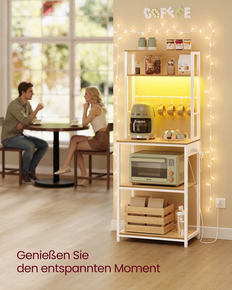 VASAGLE Standregal Küchenregal mit LED-Beleuchtung, Steckdosen, 8 Haken, mit verstellbaren Ablagen, 60 cm Breite, gesamtbelastbarkeit 190,4 kg – Bild 5 von 5