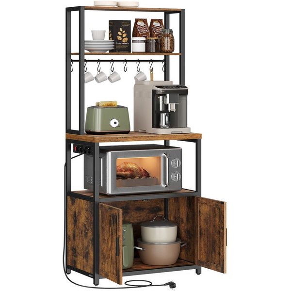 VASAGLE Standregal Küchenregal mit Steckdosen, Küchenschrank, 90 cm hoher Arbeitsplatte, Standregal mit 8 Haken, 40 x 60 x 170 cm