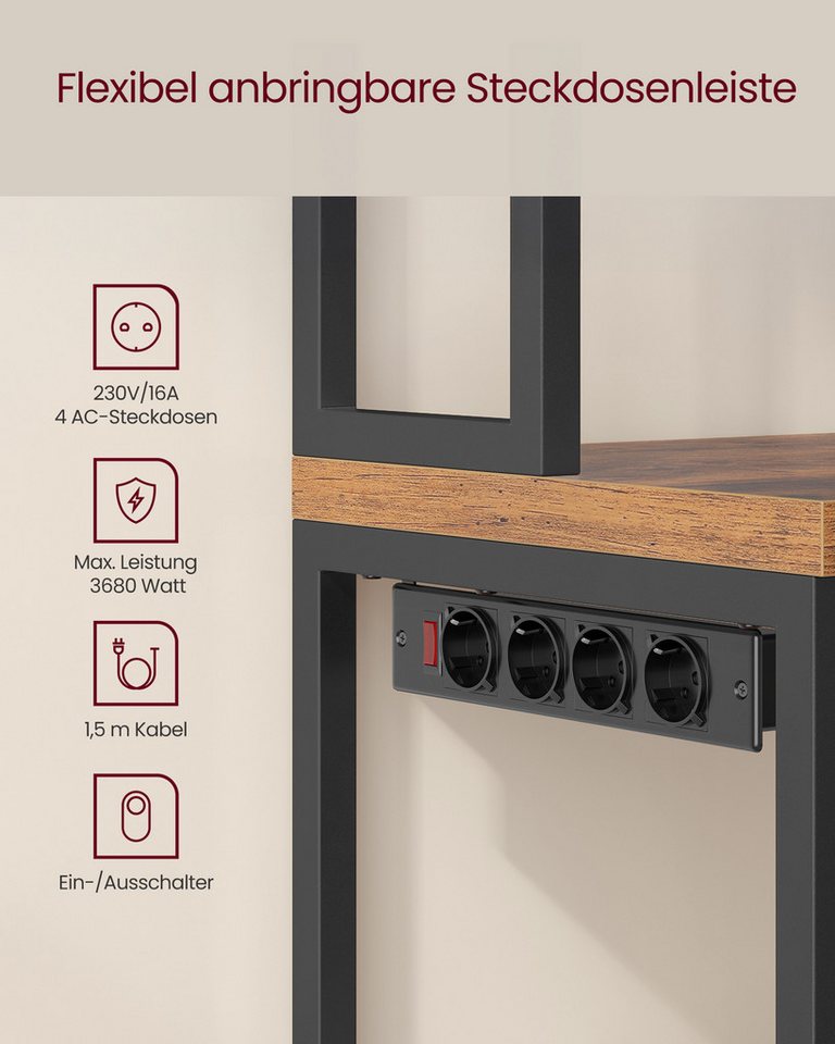 VASAGLE Standregal Küchenregal mit Steckdosen, Küchenschrank, 90 cm hoher Arbeitsplatte, Standregal mit 8 Haken, 40 x 60 x 170 cm – Bild 5 von 5