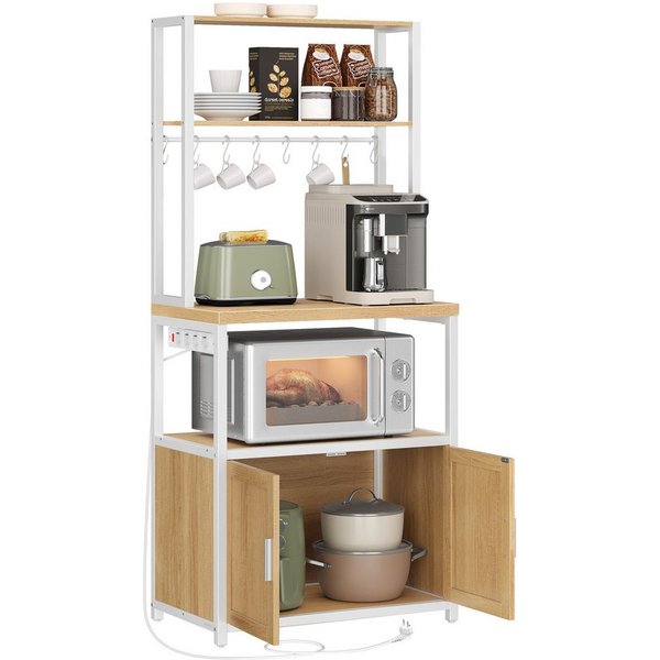 VASAGLE Standregal Küchenregal mit Steckdosen, Küchenschrank, 90 cm hoher Arbeitsplatte, Standregal mit 8 Haken, 40 x 60 x 170 cm