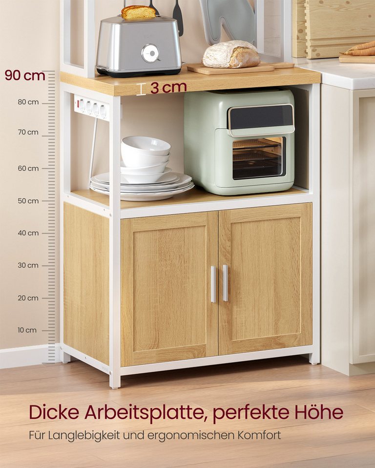 VASAGLE Standregal Küchenregal mit Steckdosen, Küchenschrank, 90 cm hoher Arbeitsplatte, Standregal mit 8 Haken, 40 x 60 x 170 cm – Bild 4 von 5