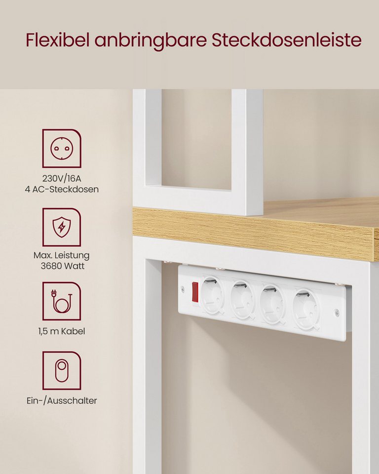 VASAGLE Standregal Küchenregal mit Steckdosen, Küchenschrank, 90 cm hoher Arbeitsplatte, Standregal mit 8 Haken, 40 x 60 x 170 cm – Bild 5 von 5