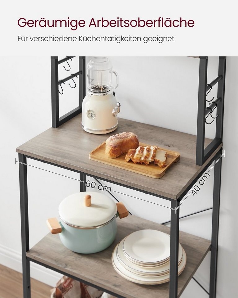 VASAGLE Standregal Küchenregal Standregal, 6 Ablagen, 40 x 60 x 167 cm, Industrie-Design, stehend, Stahlrahmen – Bild 5 von 5