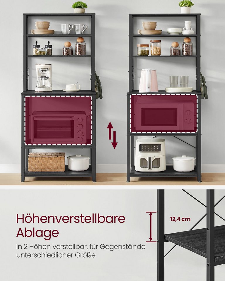 VASAGLE Standregal Küchenregal Standregal, 6 Ablagen, 40 x 60 x 167 cm, Industrie-Design, stehend, Stahlrahmen – Bild 5 von 5