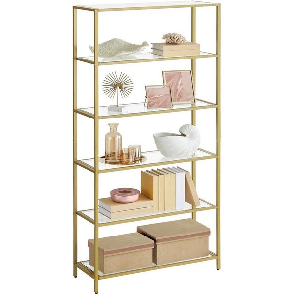 VASAGLE Standregal Regal mit 6 Ablagen, Badregal, gehärtetes Glas