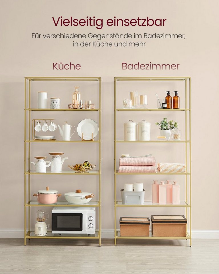 VASAGLE Standregal Regal mit 6 Ablagen, Badregal, gehärtetes Glas – Bild 3 von 5