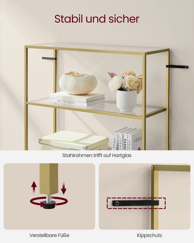 VASAGLE Standregal Regal mit 6 Ablagen, Badregal, gehärtetes Glas – Bild 5 von 5