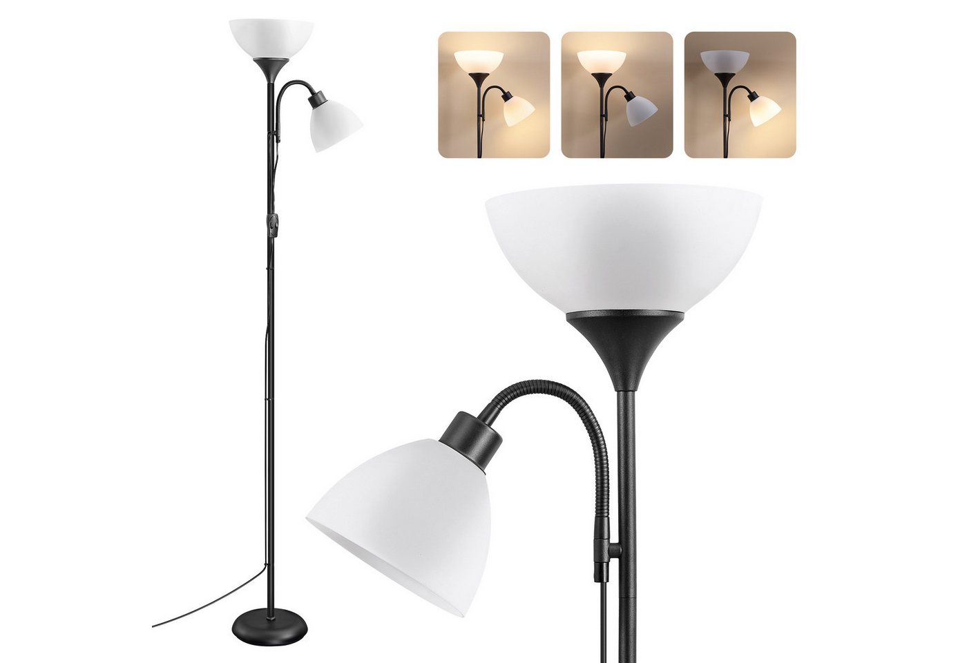 VASAGLE Stehlampe Deckenfluter mit Leselampe, 1,76 m Standleuchte mit verstellbarem Lesearm, Stehleuchte – Bild 2 von 5