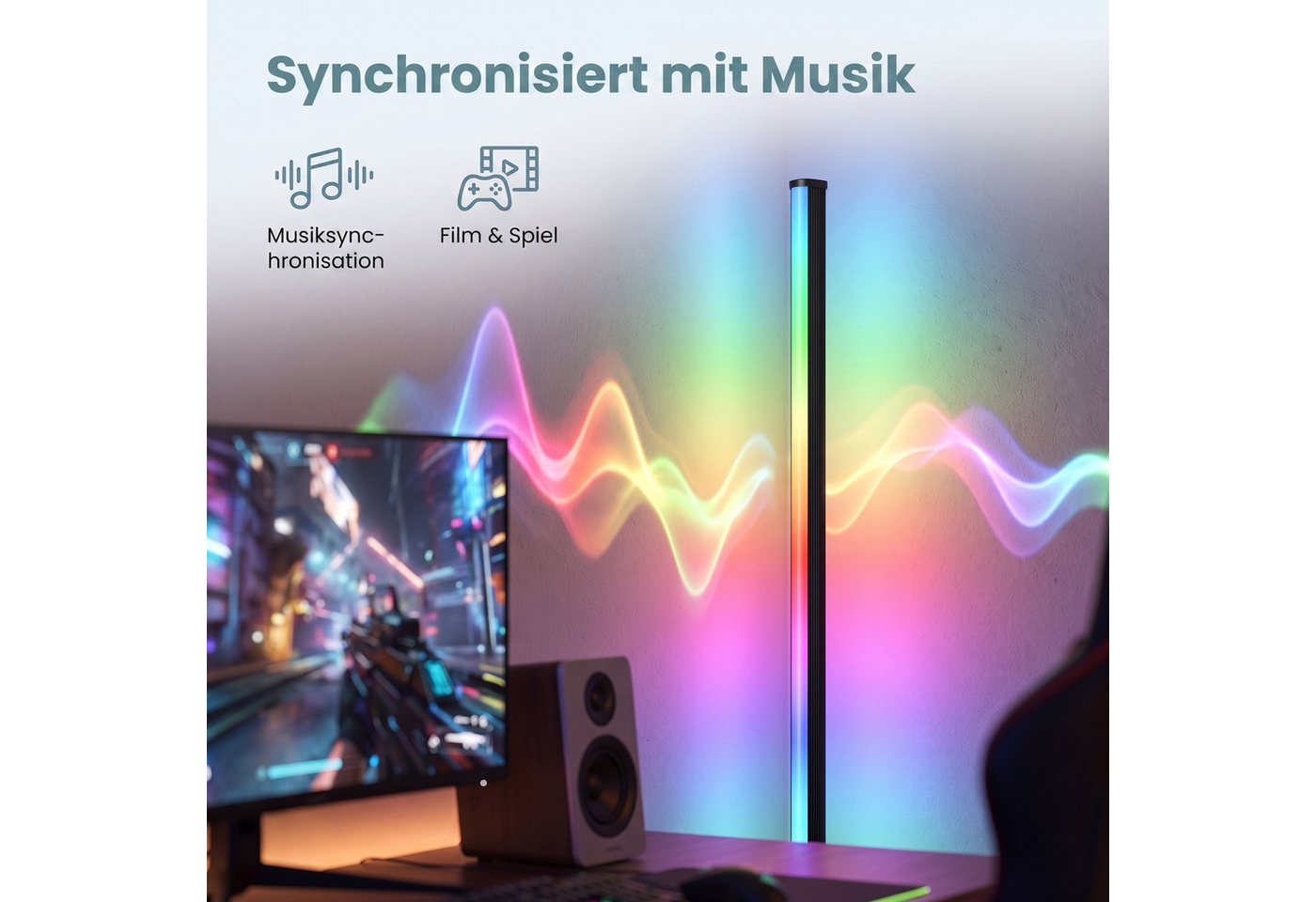 VASAGLE Stehlampe LED Wohnzimmer, Lampe Schlafzimmer, 18 x 18 x 139,4 cm, RGB, Moderne Deko Lampe mit App-Steuerung und Musik-Sync – Bild 4 von 5