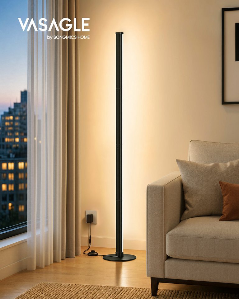 VASAGLE Stehlampe LED Wohnzimmer, Lampe Schlafzimmer, 18 x 18 x 139,4 cm, Stufenlos dimmbar für Wohnzimmer 3000K Warmes Licht – Bild 2 von 5