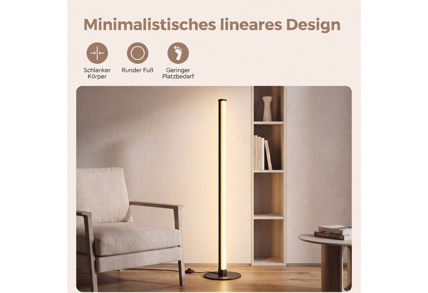 VASAGLE Stehlampe LED Wohnzimmer, Lampe Schlafzimmer, 18 x 18 x 139,4 cm, Stufenlos dimmbar für Wohnzimmer 3000K Warmes Licht – Bild 3 von 5