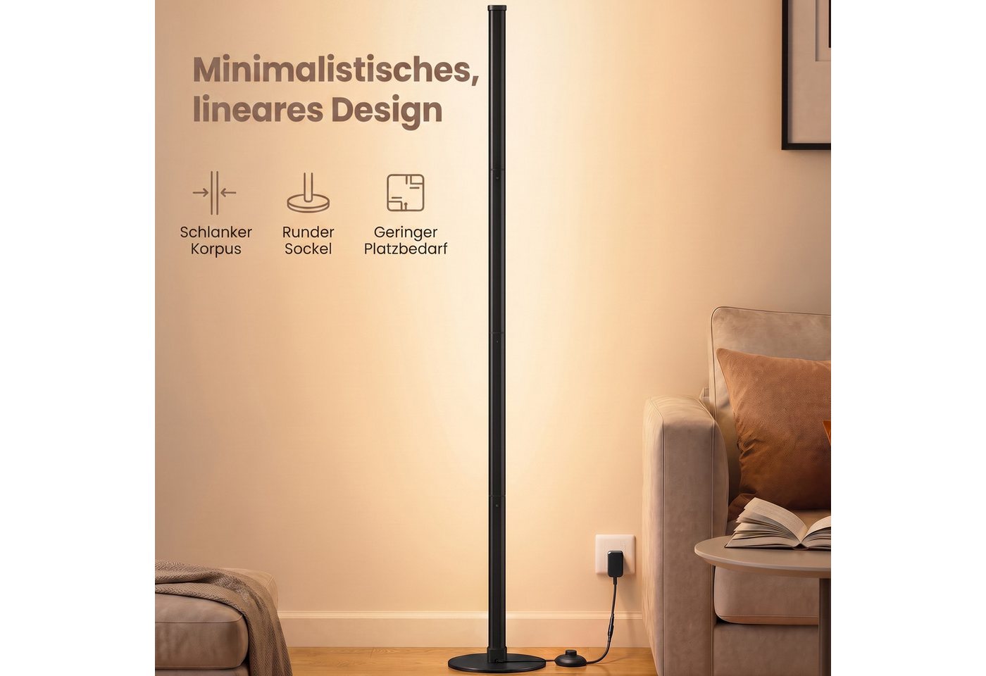 VASAGLE Stehlampe LED Wohnzimmer, Lampe Schlafzimmer, 18 x 18 x 139,4 cm, Stufenlos dimmbar für Wohnzimmer 3000K Warmes Licht – Bild 5 von 5