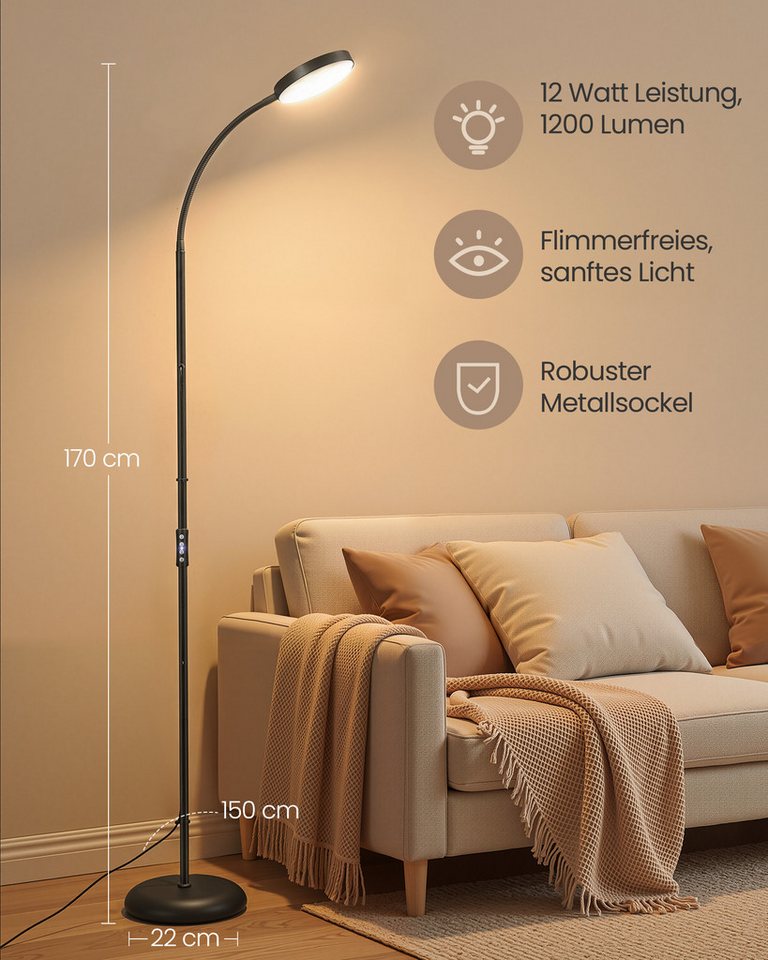 VASAGLE Stehlampe Stehleuchte, Leselampe, Timer- und Memory-Funktion, für Wohnzimmer, Büro, Wohnzimmer, 3 Farben, 10 Helligkeiten, Ecke, Nachttisch – Bild 3 von 5