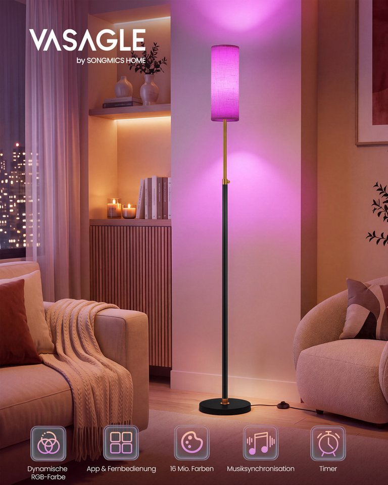 VASAGLE Stehlampe Stehleuchte, Standleuchte, modern, höhenverstellbare Leselampe, mit Fußtaster, Lampenschirm aus Stoff – Bild 2 von 5