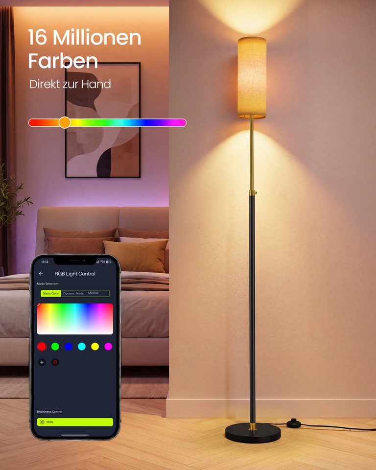 VASAGLE Stehlampe Stehleuchte, Standleuchte, modern, höhenverstellbare Leselampe, mit Fußtaster, Lampenschirm aus Stoff – Bild 3 von 5