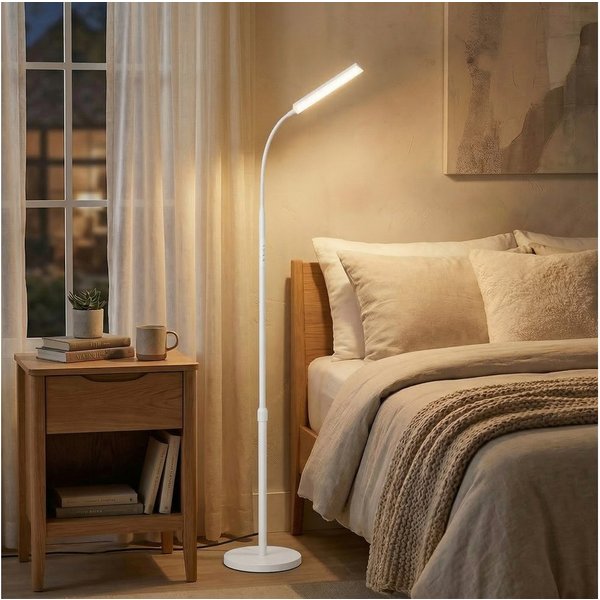 VASAGLE Stehlampe Stehleuchte, Leselampe, Timer- und Memory-Funktion, für Wohnzimmer, 15 Watt, 141-175 cm höhenverstellbar, 360° drehbarer Schwanenhals
