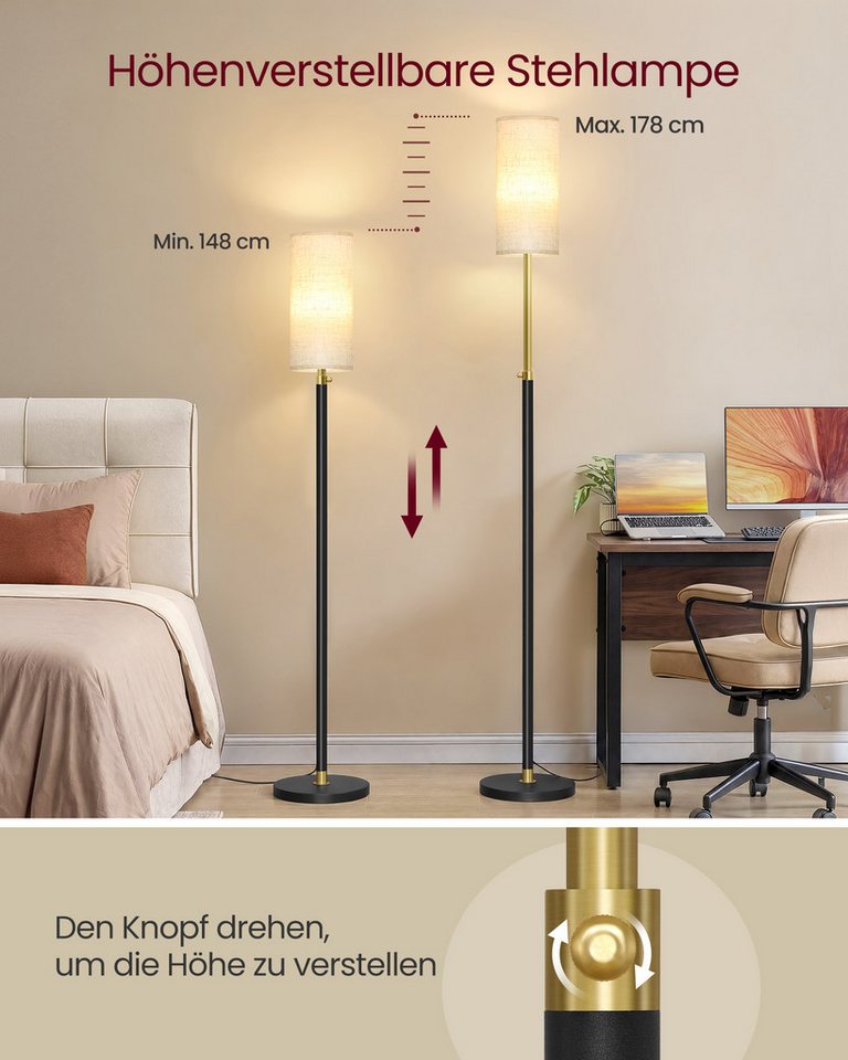 VASAGLE Stehlampe Stehleuchte, Standleuchte, modern, 148 cm hoch, modern, mit Fußtaster, Stehlampe, Lampenschirm – Bild 4 von 5