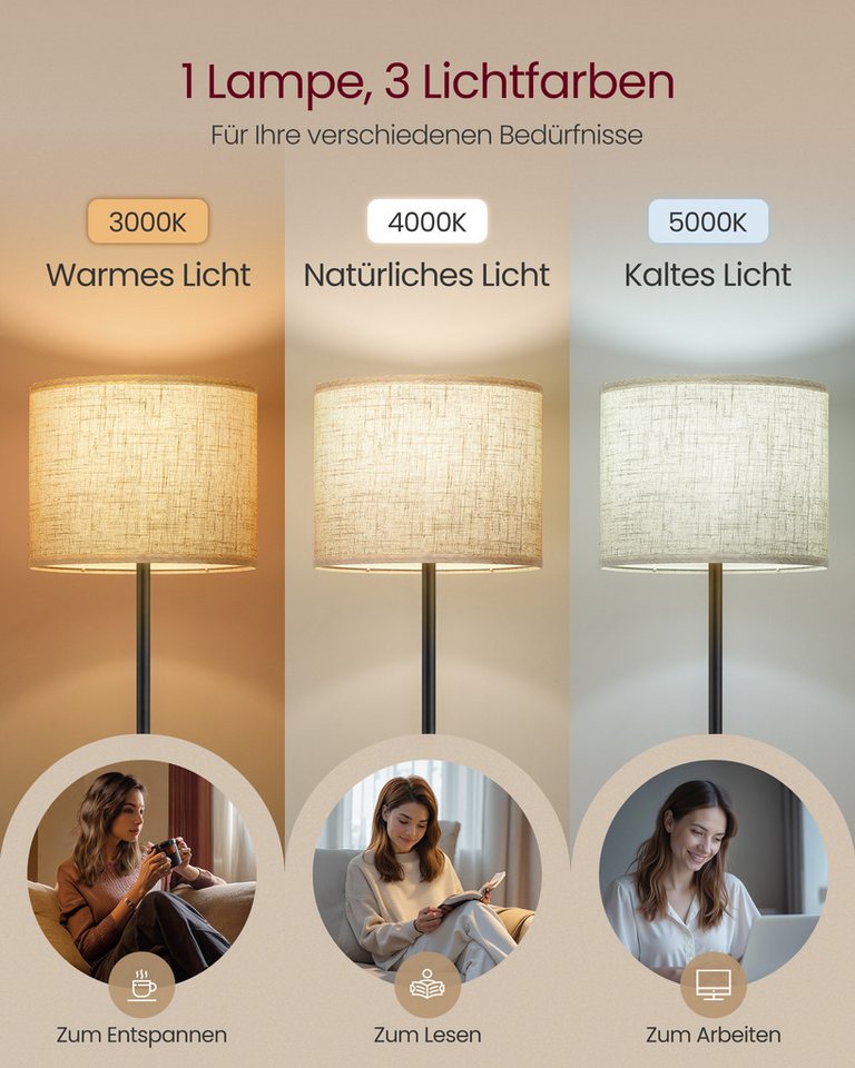 VASAGLE Stehlampe Stehleuchte Standleuchte, Wohnzimmer, 140-170 cm höhenverstellbare Leselampe, modern Stehleuchte – Bild 3 von 5