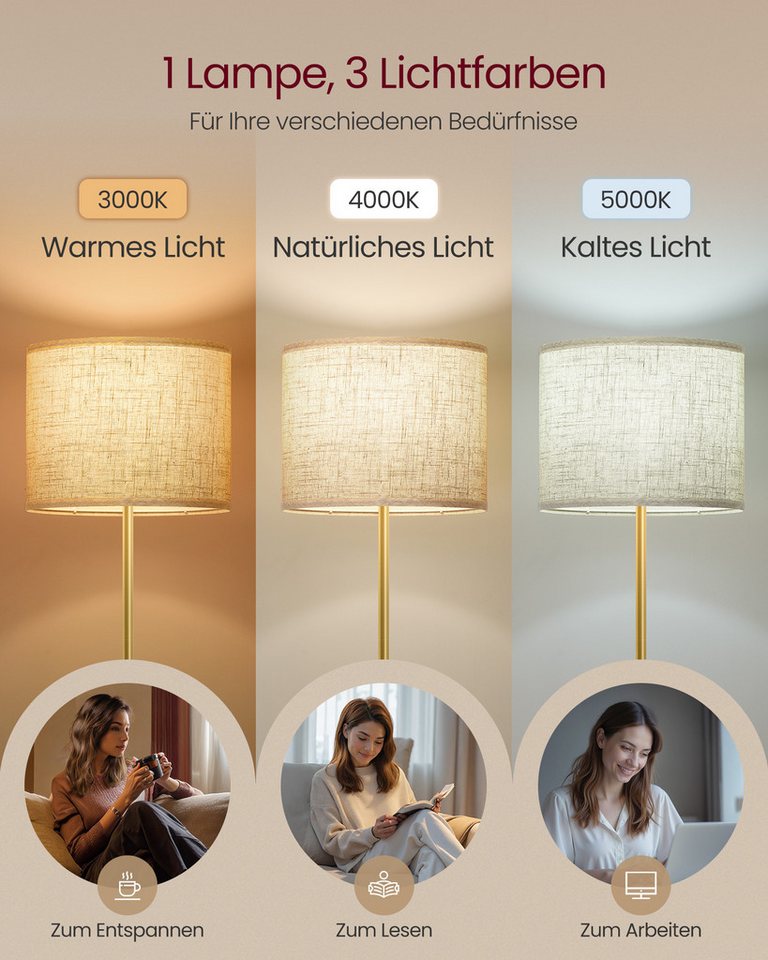 VASAGLE Stehlampe Stehleuchte Standleuchte, modern, 140,5-171 cm hoch, mit Fußtaster, Stehlampe, Lampenschirm – Bild 3 von 5