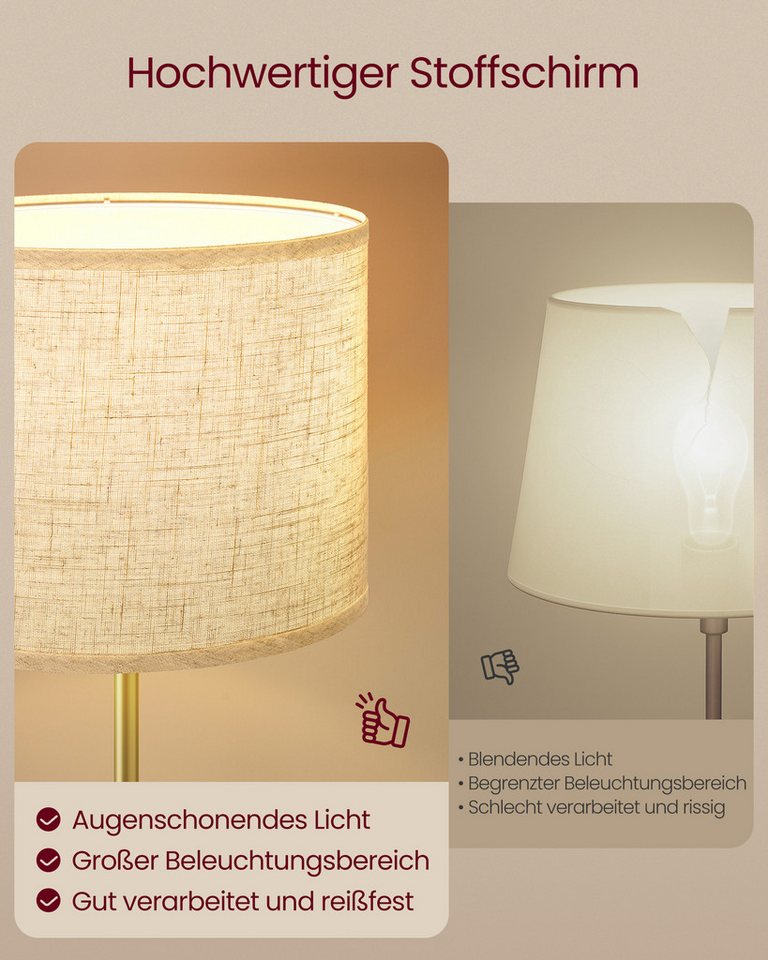 VASAGLE Stehlampe Stehleuchte Standleuchte, modern, 140,5-171 cm hoch, mit Fußtaster, Stehlampe, Lampenschirm – Bild 5 von 5