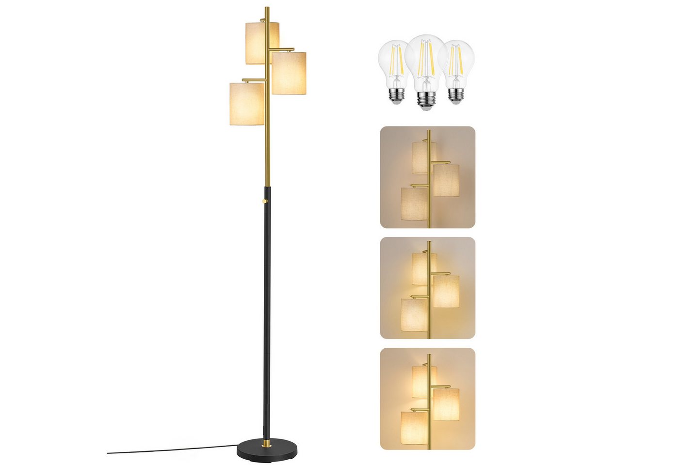 VASAGLE Stehlampe Stehleuchte, Standleuchte, modern, modern, mit 3 Glühbirnen, 3 E27 Fassungen, Stehlampe, Lampenschirm – Bild 2 von 5