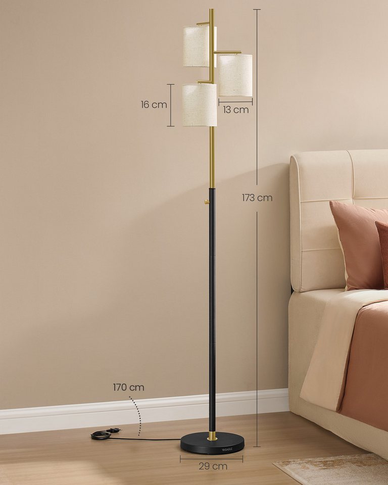 VASAGLE Stehlampe Stehleuchte, Standleuchte, modern, modern, mit 3 Glühbirnen, 3 E27 Fassungen, Stehlampe, Lampenschirm – Bild 5 von 5