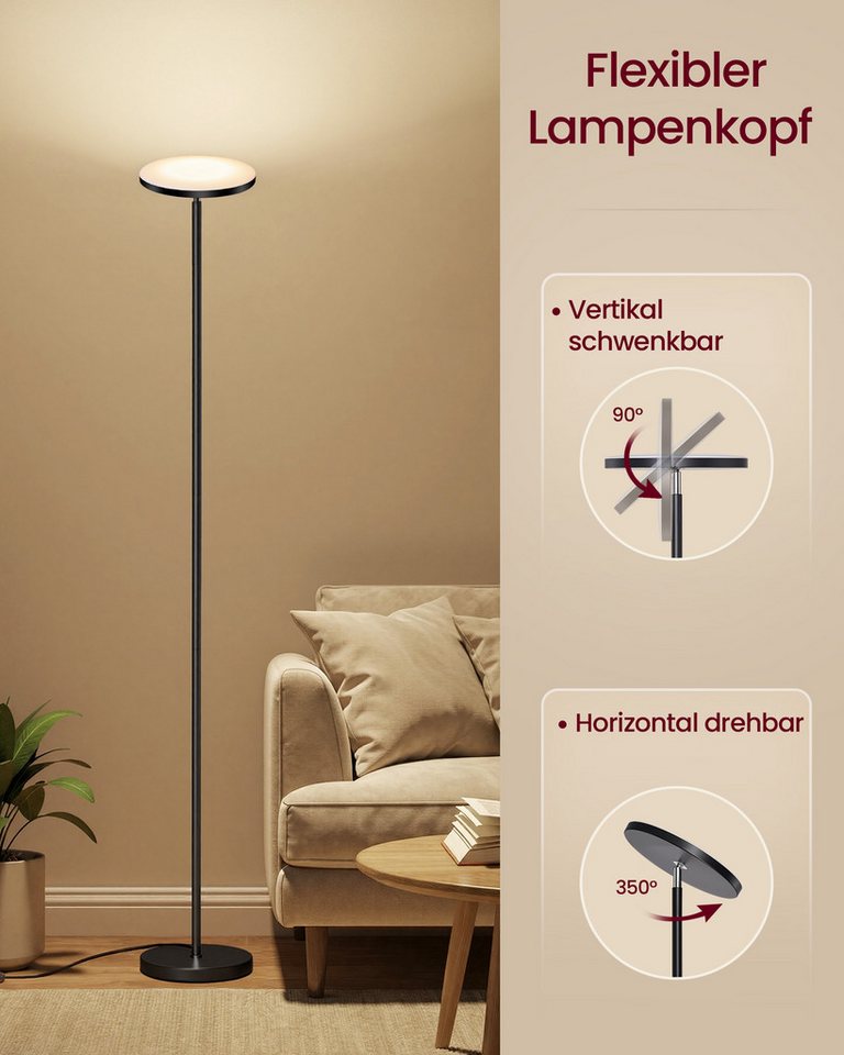 VASAGLE Stehlampe Stehlampe Wohnzimmer, LED-Stehleuchte, für Schlafzimmer, Büro, Timer, Standleuchte 30W, drehbarer Lampenkopf, Memory-Funktion, Fernbedienung – Bild 3 von 5