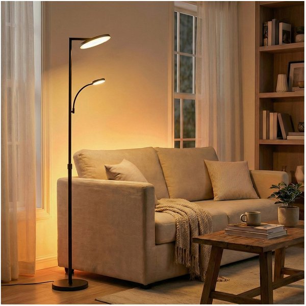 VASAGLE Stehlampe Stehlampe Wohnzimmer, LED-Stehleuchte, für Schlafzimmer, Büro, Timer, Standleuchte 42W, drehbarer Lampenkopf, Tasten- und Fernbedienung