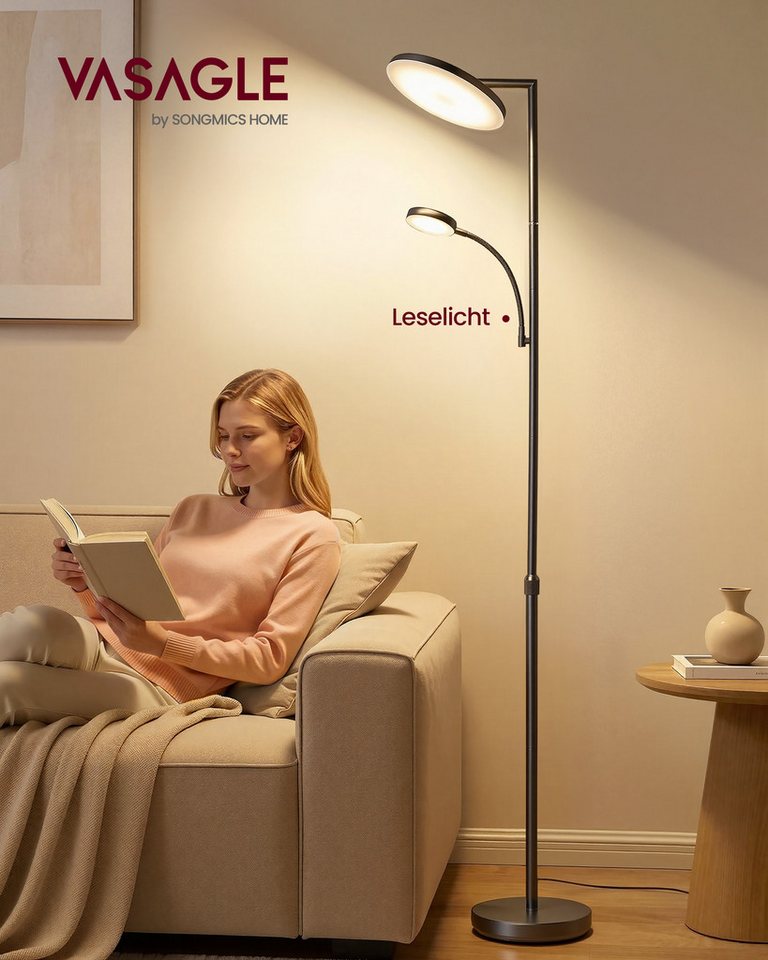 VASAGLE Stehlampe Stehlampe Wohnzimmer, LED-Stehleuchte, für Schlafzimmer, Büro, Timer, Standleuchte 42W, drehbarer Lampenkopf, Tasten- und Fernbedienung – Bild 2 von 5