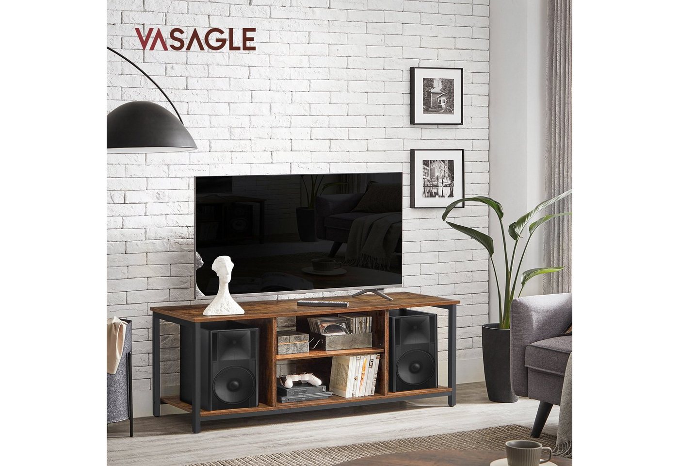VASAGLE TV-Regal TV-Schrank, für Wohnzimmer, Unterhaltungsraum, 120 x 40 x 50 cm, Fernsehtisch, Lowboard, Fernseher bis zu 55 Zoll, vintagebraun-schwarz – Bild 2 von 5