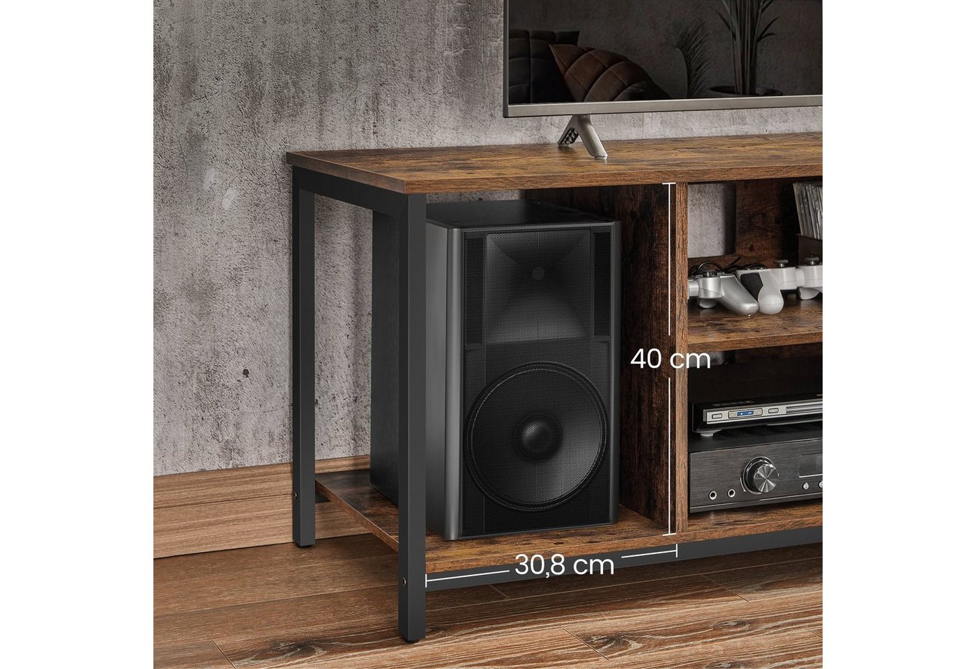 VASAGLE TV-Regal TV-Schrank, für Wohnzimmer, Unterhaltungsraum, 120 x 40 x 50 cm, Fernsehtisch, Lowboard, Fernseher bis zu 55 Zoll, vintagebraun-schwarz – Bild 3 von 5