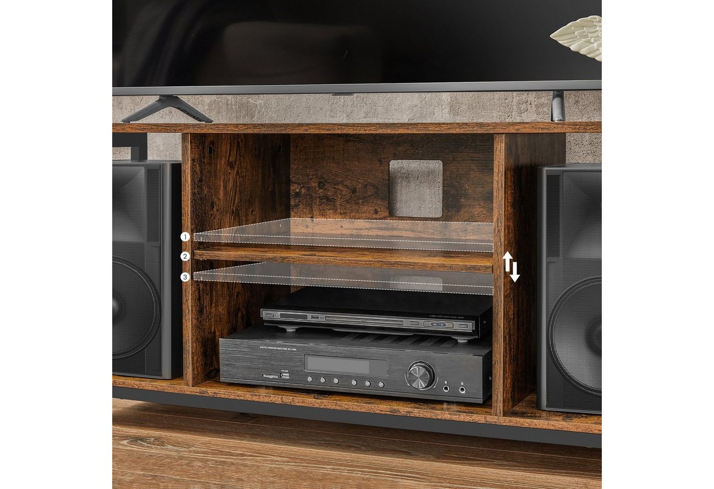 VASAGLE TV-Regal TV-Schrank, für Wohnzimmer, Unterhaltungsraum, 120 x 40 x 50 cm, Fernsehtisch, Lowboard, Fernseher bis zu 55 Zoll, vintagebraun-schwarz – Bild 5 von 5
