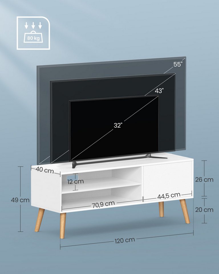 VASAGLE TV-Schrank Lowboard, Fernsehschrank, Fernsehtisch, für Wohnzimmer, modern für Fernseher bis zu 55 Zoll, Industrial-Design, 120 x 40 x 49 cm – Bild 4 von 5