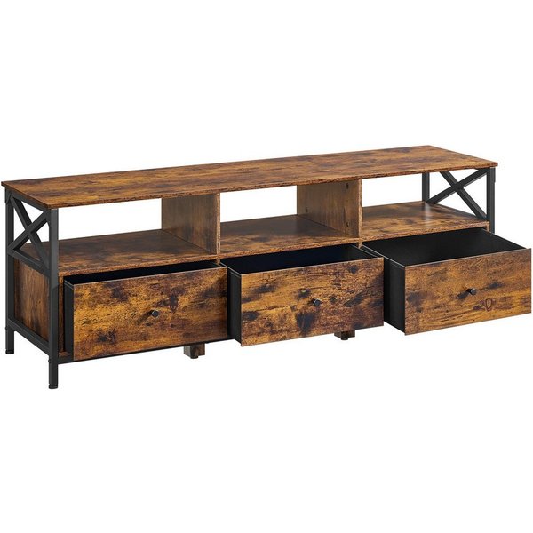VASAGLE TV-Schrank Wohnzimmer, Fernsehtisch mit 3 Stoffschubladen, 3 offenen Fächern Lowboard für Fernseher bis zu 65 Zoll, 147 x 40 x 50 cm