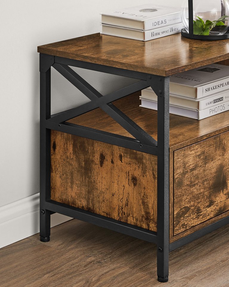 VASAGLE TV-Schrank Wohnzimmer, Fernsehtisch mit 3 Stoffschubladen, 3 offenen Fächern Lowboard für Fernseher bis zu 65 Zoll, 147 x 40 x 50 cm – Bild 4 von 5