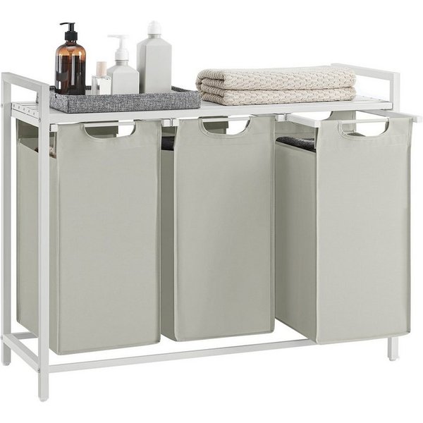 VASAGLE Wäschekorb 3 Fächer, mit Ablage, ausziehbar und abnehmbar, 3 Fächer, mit Ablage, ausziehbar und abnehmbar, 3 x 38 L