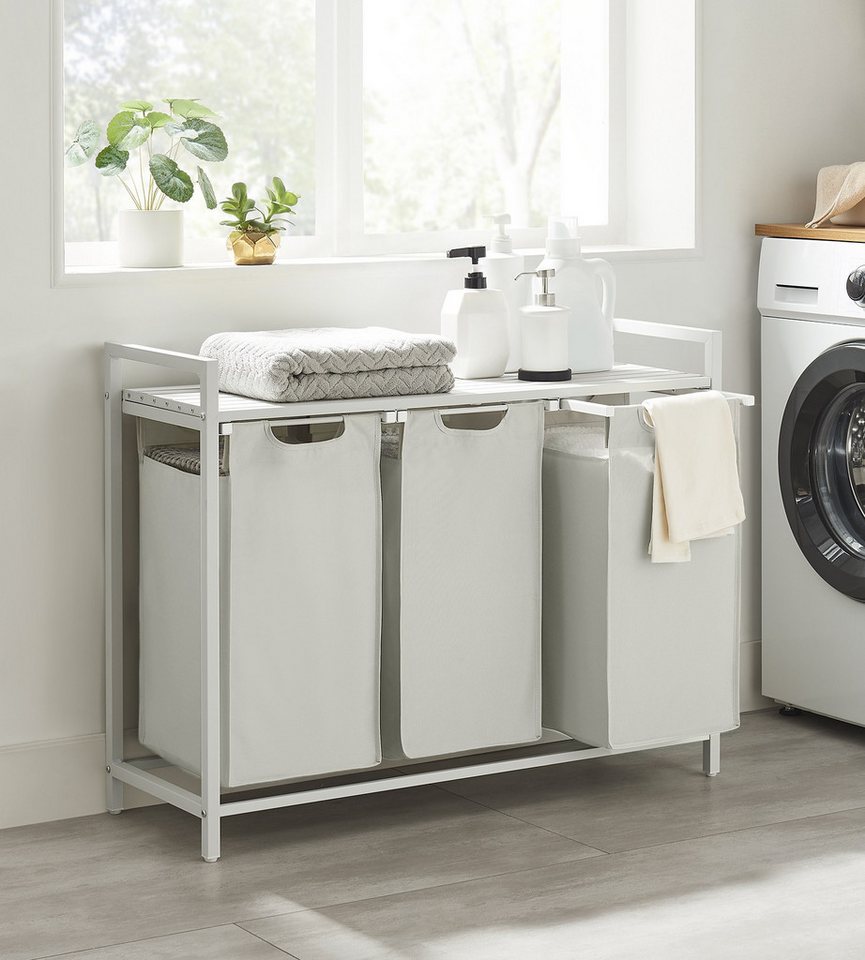 VASAGLE Wäschekorb 3 Fächer, mit Ablage, ausziehbar und abnehmbar, 3 Fächer, mit Ablage, ausziehbar und abnehmbar, 3 x 38 L – Bild 2 von 5