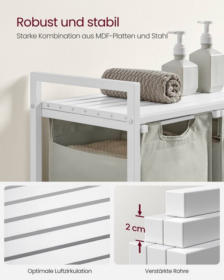 VASAGLE Wäschekorb 3 Fächer, mit Ablage, ausziehbar und abnehmbar, 3 Fächer, mit Ablage, ausziehbar und abnehmbar, 3 x 38 L – Bild 5 von 5