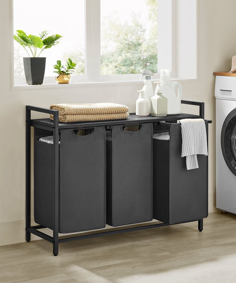 VASAGLE Wäschekorb 3 Fächer, mit Ablage, ausziehbar und abnehmbar, 3 Fächer, mit Ablage, ausziehbar und abnehmbar, 3 x 38 L – Bild 2 von 5