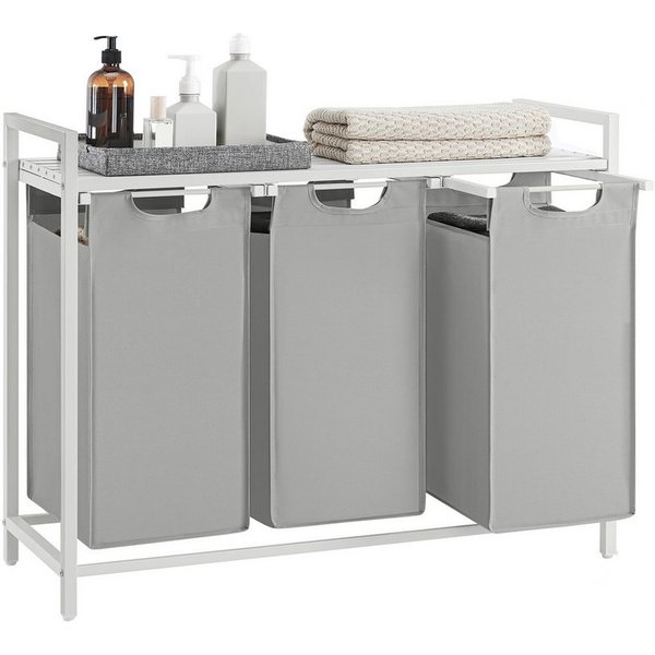 VASAGLE Wäschekorb 3 Fächer, mit Ablage, ausziehbar und abnehmbar, 3 Fächer, mit Ablage, ausziehbar und abnehmbar, 3 x 38 L