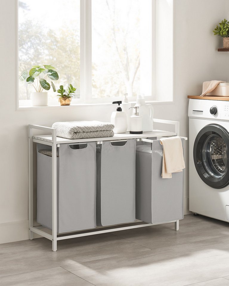 VASAGLE Wäschekorb 3 Fächer, mit Ablage, ausziehbar und abnehmbar, 3 Fächer, mit Ablage, ausziehbar und abnehmbar, 3 x 38 L – Bild 2 von 5