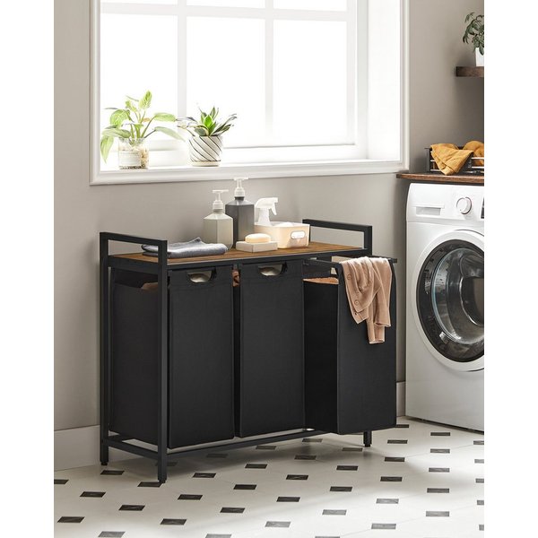VASAGLE Wäschekorb 3 Fächer, mit Ablage, ausziehbar und abnehmbar, 3 Fächer, mit Ablage, ausziehbar und abnehmbar, 3 x 38 L
