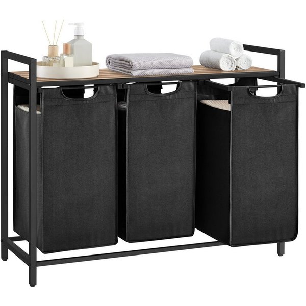 VASAGLE Wäschekorb 3 Fächer, mit Ablage, ausziehbar und abnehmbar, 3 Fächer, mit Ablage, ausziehbar und abnehmbar, 3 x 38 L