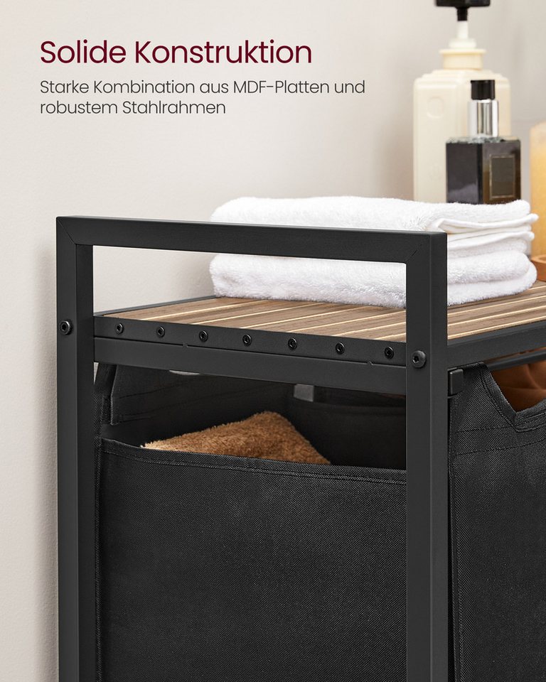 VASAGLE Wäschekorb 3 Fächer, mit Ablage, ausziehbar und abnehmbar, 3 Fächer, mit Ablage, ausziehbar und abnehmbar, 3 x 38 L – Bild 5 von 5