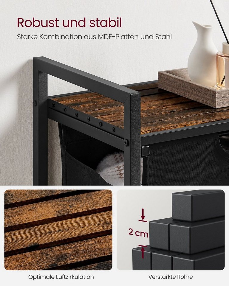 VASAGLE Wäschekorb Wäschesammler mit Ablage, Wäschesack abnehmbar, 65 L, 50 x 33 x 72 cm, Wäschebox, Metallrahmen, vintagebraun-schwarz – Bild 5 von 5
