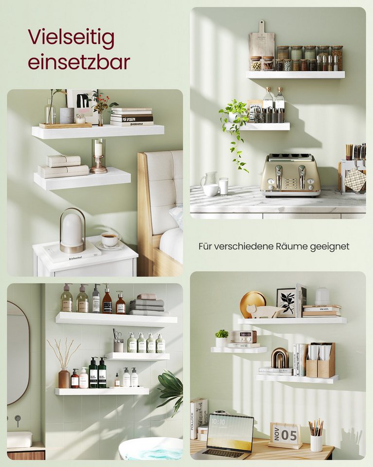 VASAGLE Wandregal Schweberegal, Regalbrett, 40/60/80 cm, 1/2/3er Set, 1-tlg., 20 x 60 x 3,8 cm, für Wohnzimmer, für Bilderrahmen, Regalbrett, Deko – Bild 3 von 5