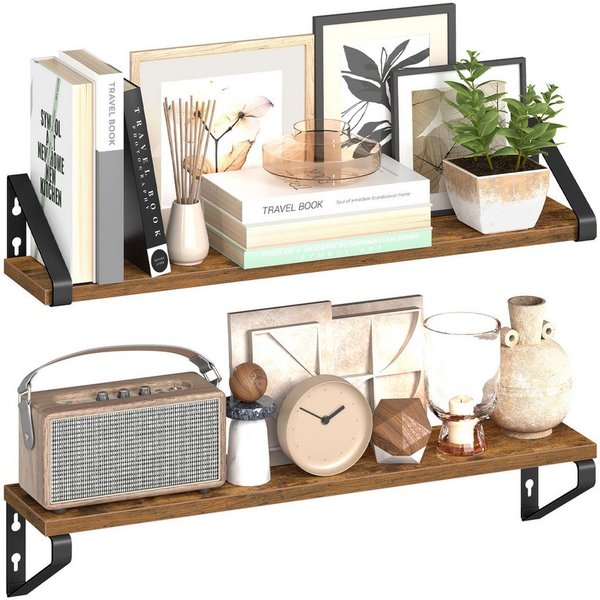 VASAGLE Wandregal Schweberegal, 2er Set, für Wohnzimmer, Küche, Arbeitszimmer, Badezimmer, Regalbrett, 2 Montagemöglichkeiten 60 cm