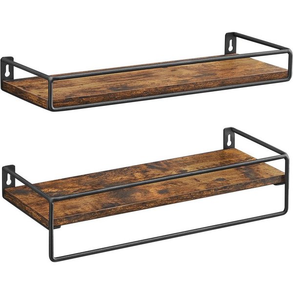 VASAGLE Wandregal Schweberegal mit Stange, Wandboard, Aufbewahrung, an der Wand, 2-tlg., 2er-Set Wandregale mit Stange, 40 cm